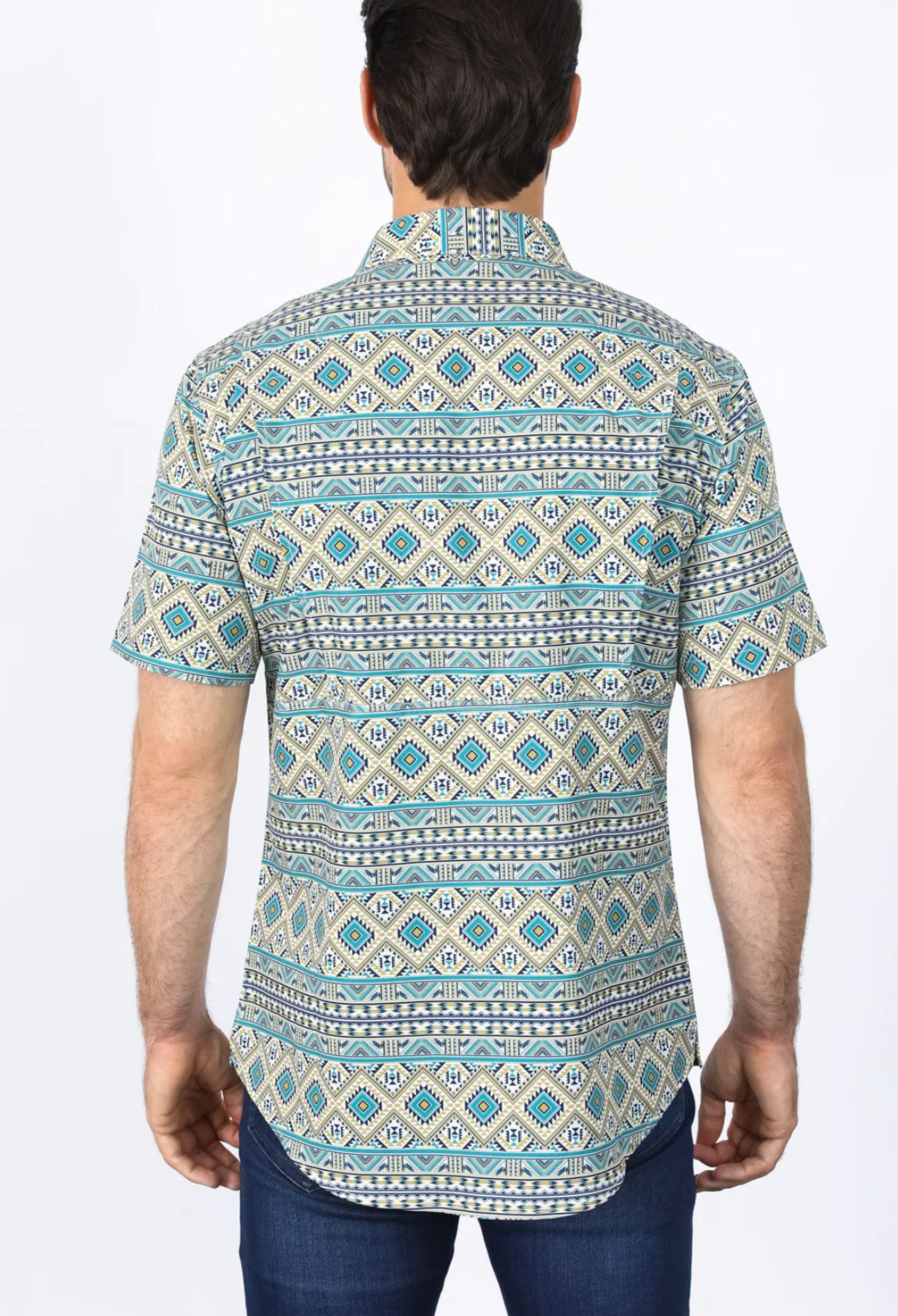 Platini Mens Performance Classic Fit Western Short Sleeve Aztec Print Beige Shirt - 0471 Ropa