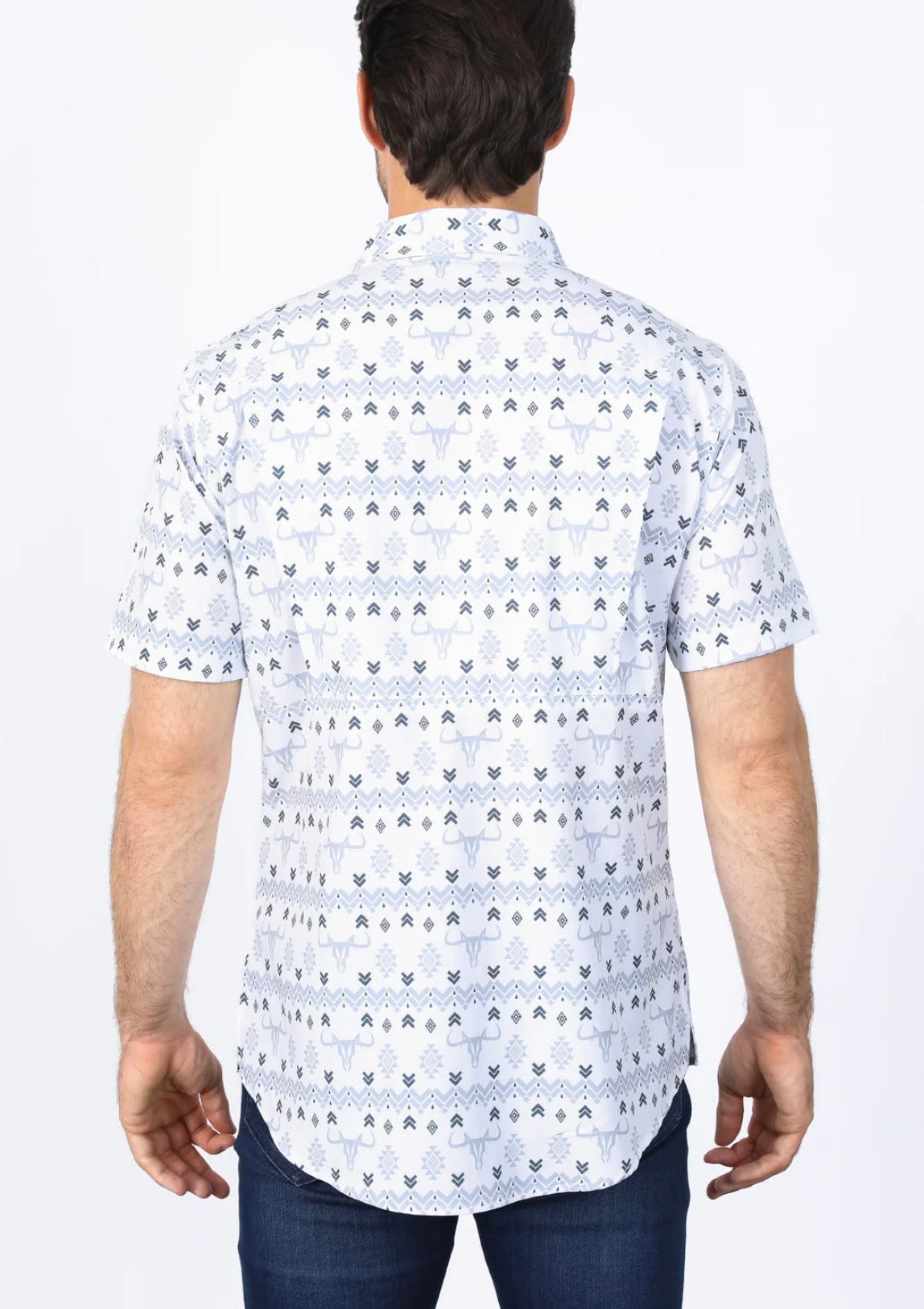 Platini Mens Performance Classic Fit Western White Short Sleeve Aztec Print Shirt - 0460 Ropa