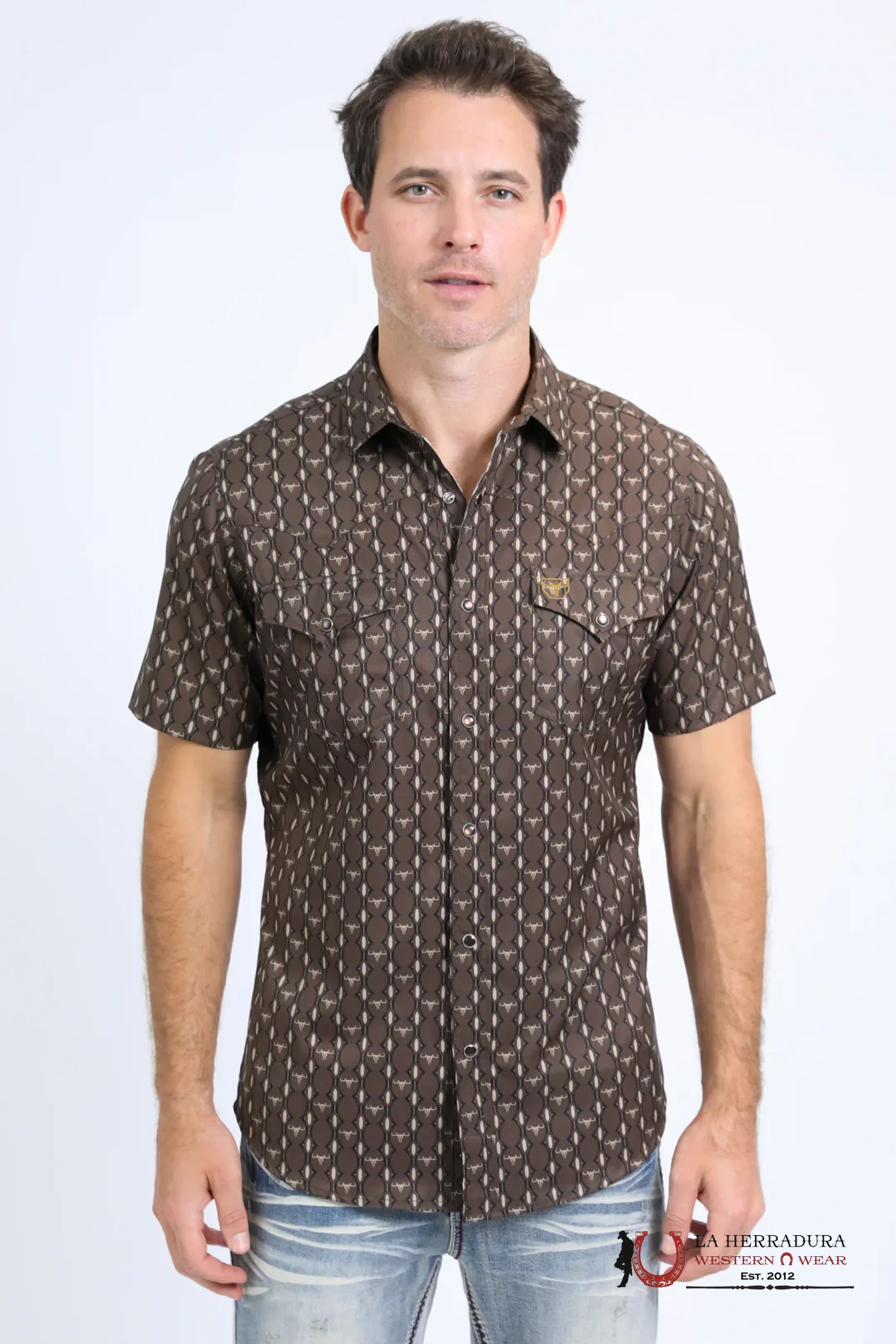 Platini Mens Performance Western Short Sleeve Aztec Print Black Shirt - 10643 ROPA HOMBRES