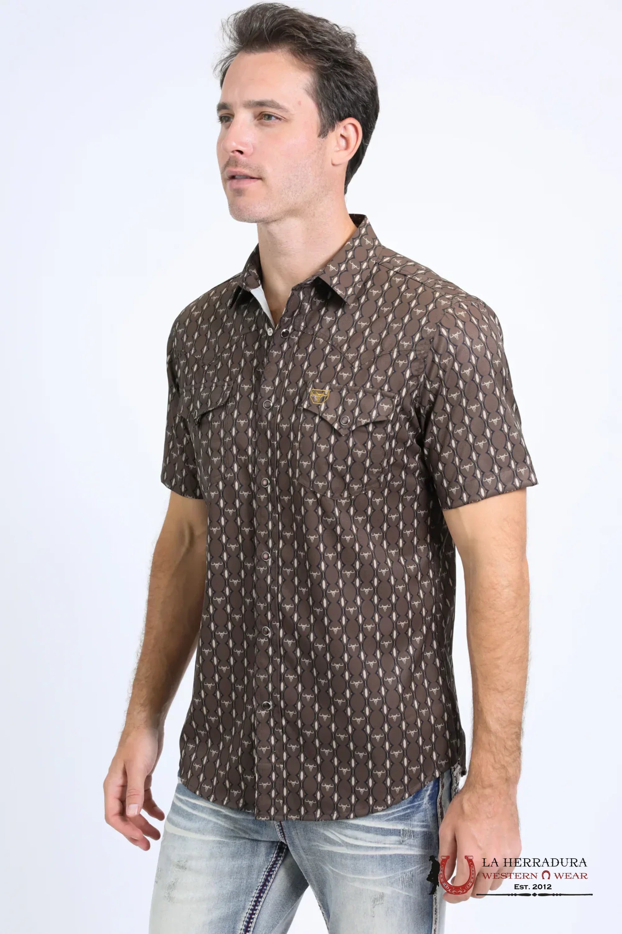 Platini Mens Performance Western Short Sleeve Aztec Print Black Shirt - 10643 ROPA HOMBRES