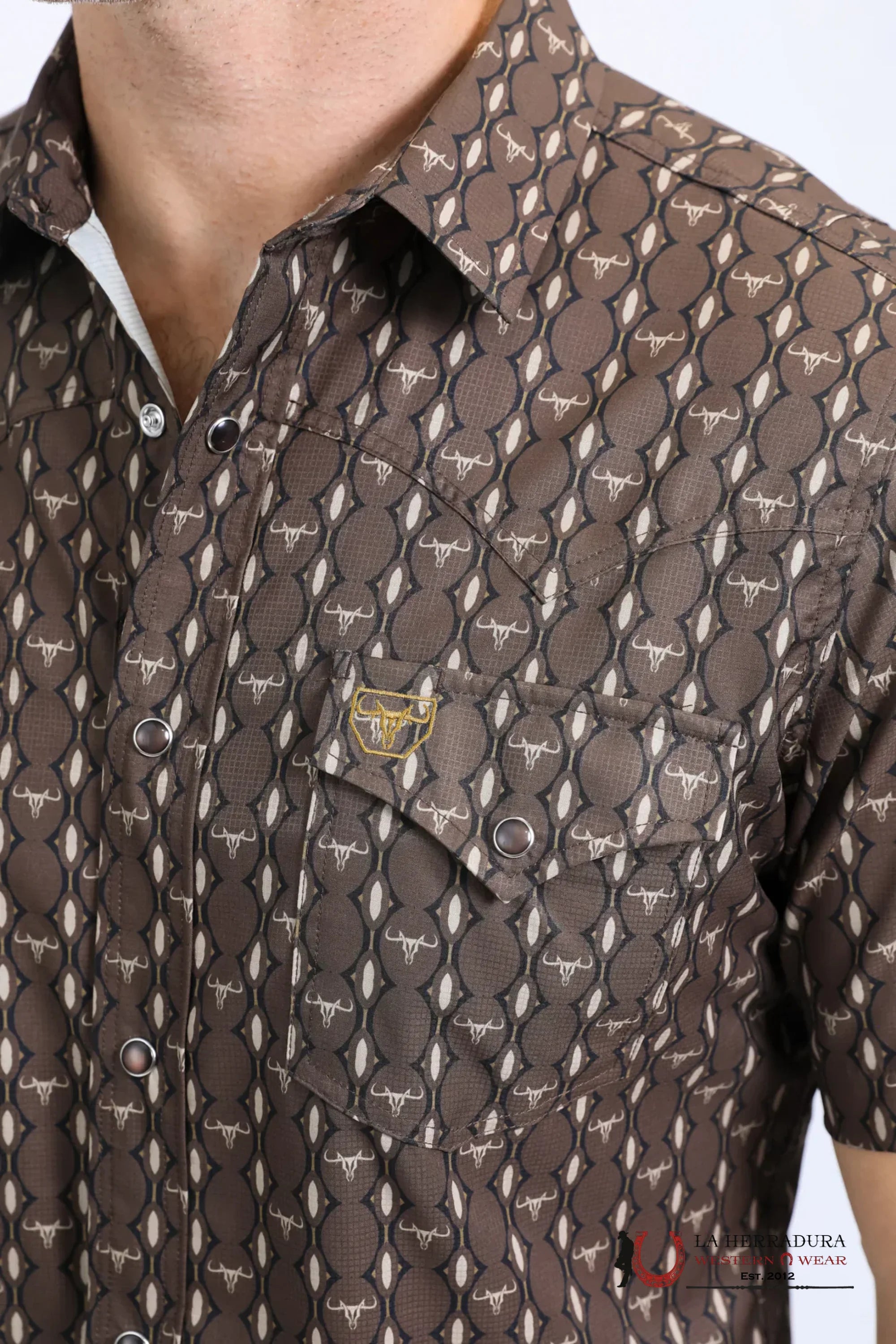 Platini Mens Performance Western Short Sleeve Aztec Print Black Shirt - 10643 ROPA HOMBRES