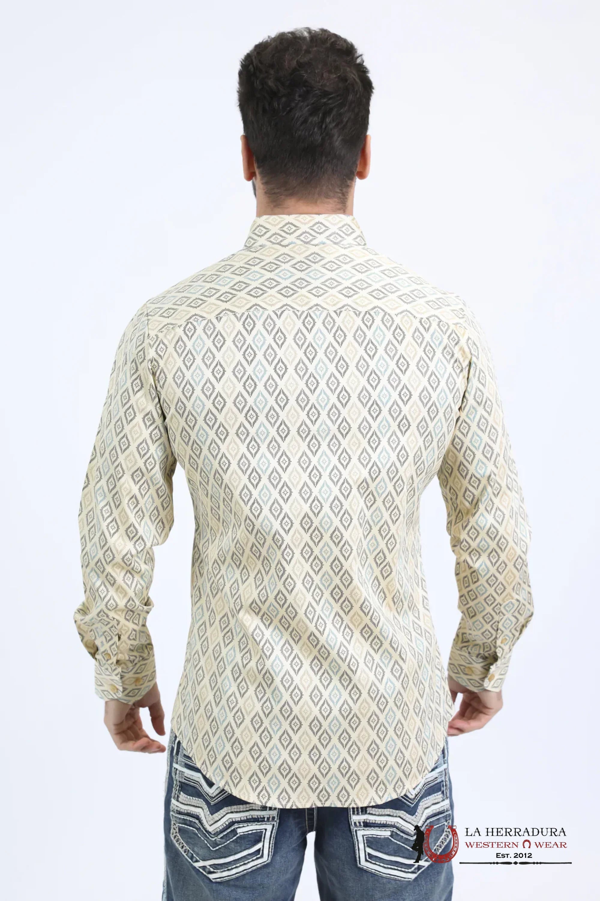 Platini Mens Satin Cotton Modern Fit Navy Long Sleeve Beige Shirt - 10755 ROPA HOMBRES