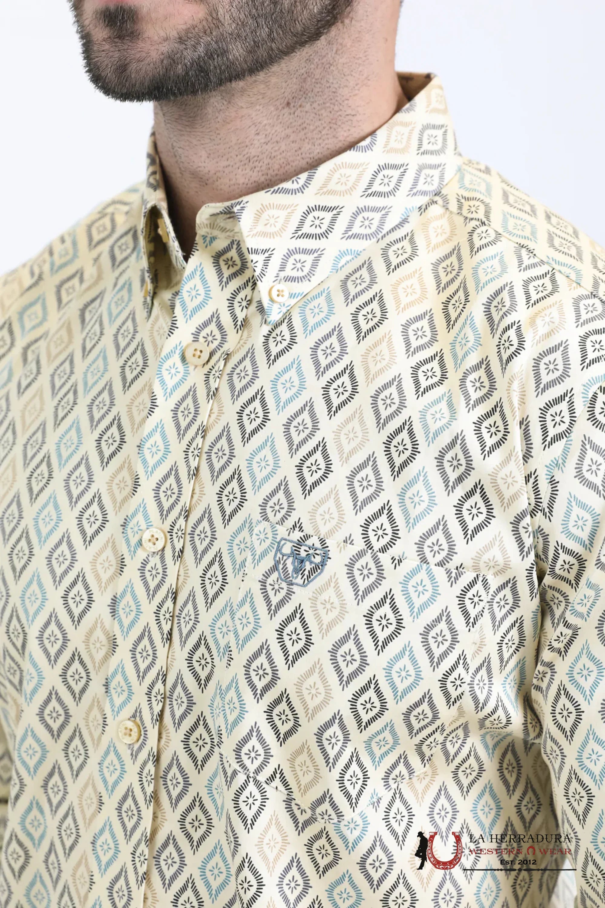 Platini Mens Satin Cotton Modern Fit Navy Long Sleeve Beige Shirt - 10755 ROPA HOMBRES