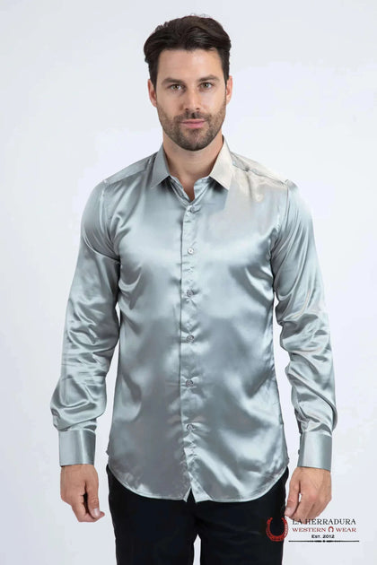 CAMISA DE VESTIR DE SATÉN GRIS PARA HOMBRE PLATINI - SJL8153