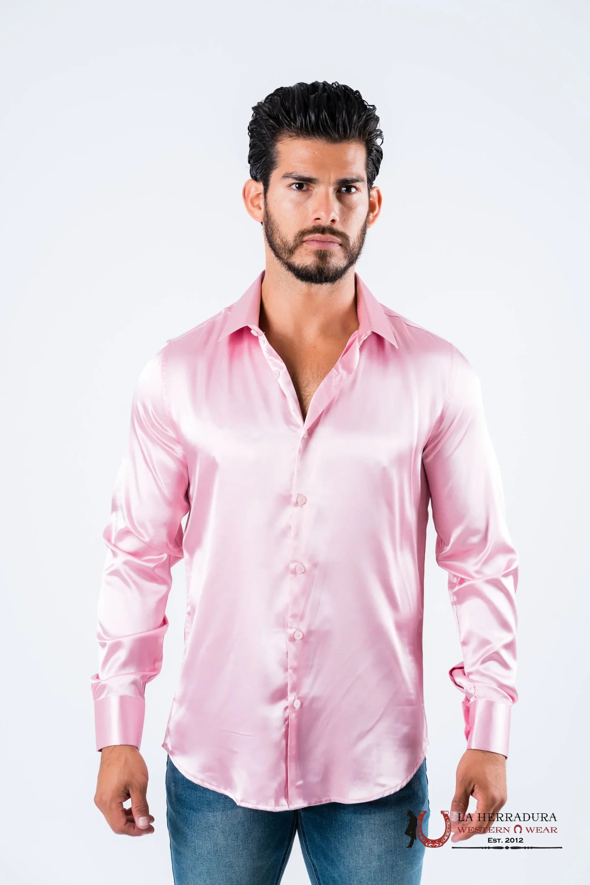 Platini Mens Satin Pink Dress Shirt SJL8582 ROPA HOMBRES