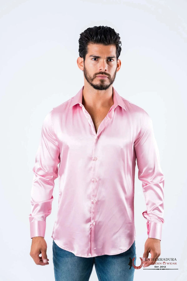CAMISA DE VESTIR DE SATÉN ROSA PARA HOMBRE PLATINI - SJL8582