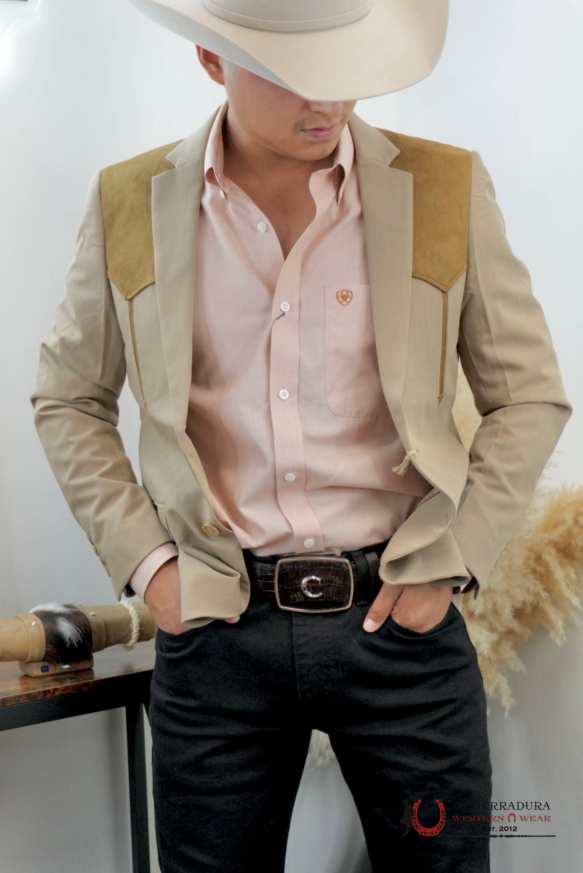 PLATINI SAUDE DETAIL KHAKI BLAZER MENS - WST9746 ROPA HOMBRES