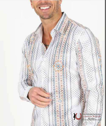 PLATINI CAMISA BLANCA DE HOMBRE CORTA MODERNA ELÁSTICA METALIZADA - FPL9608