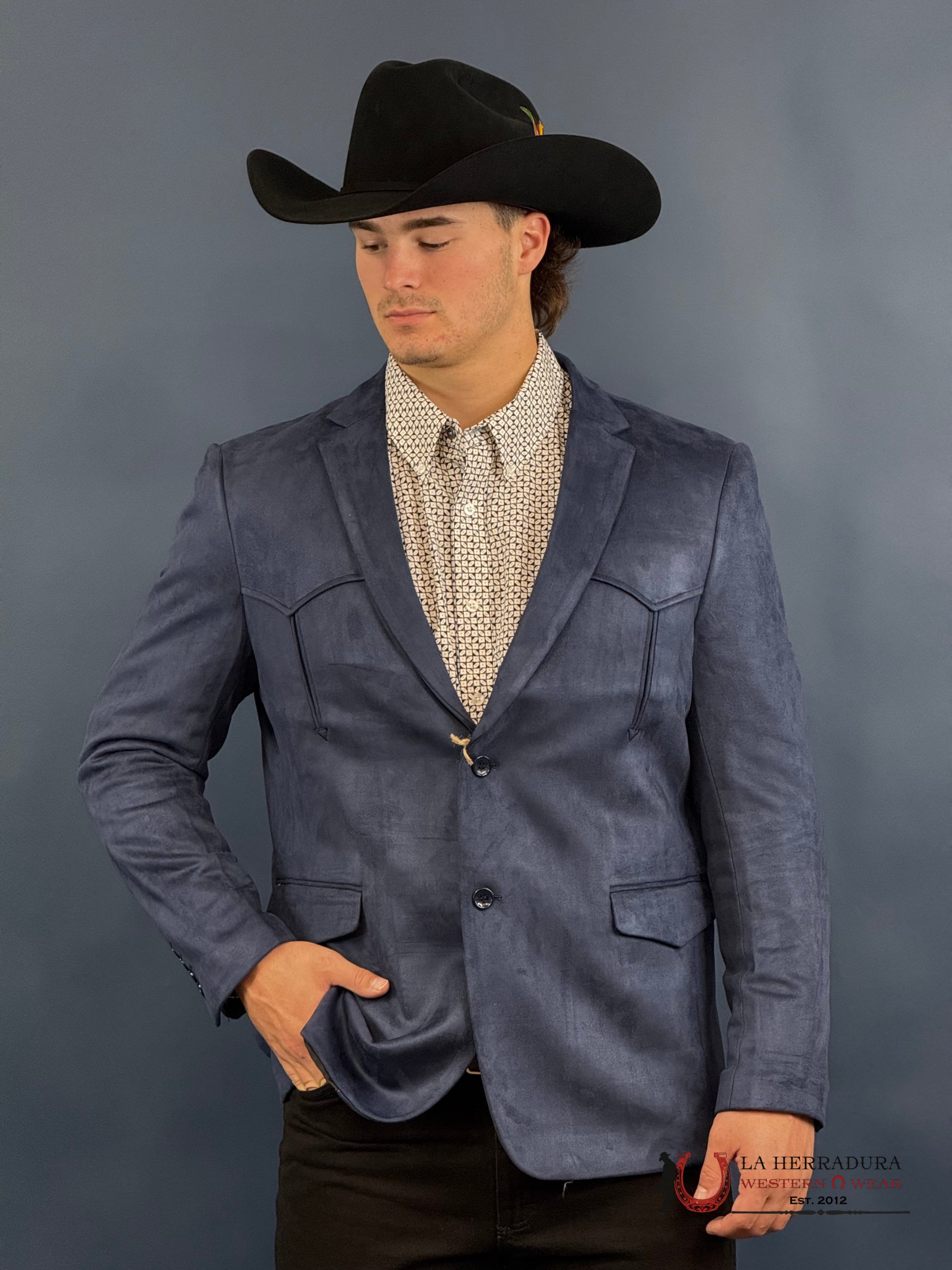 Navy Rancher Suede Blazer Ropa Hombres