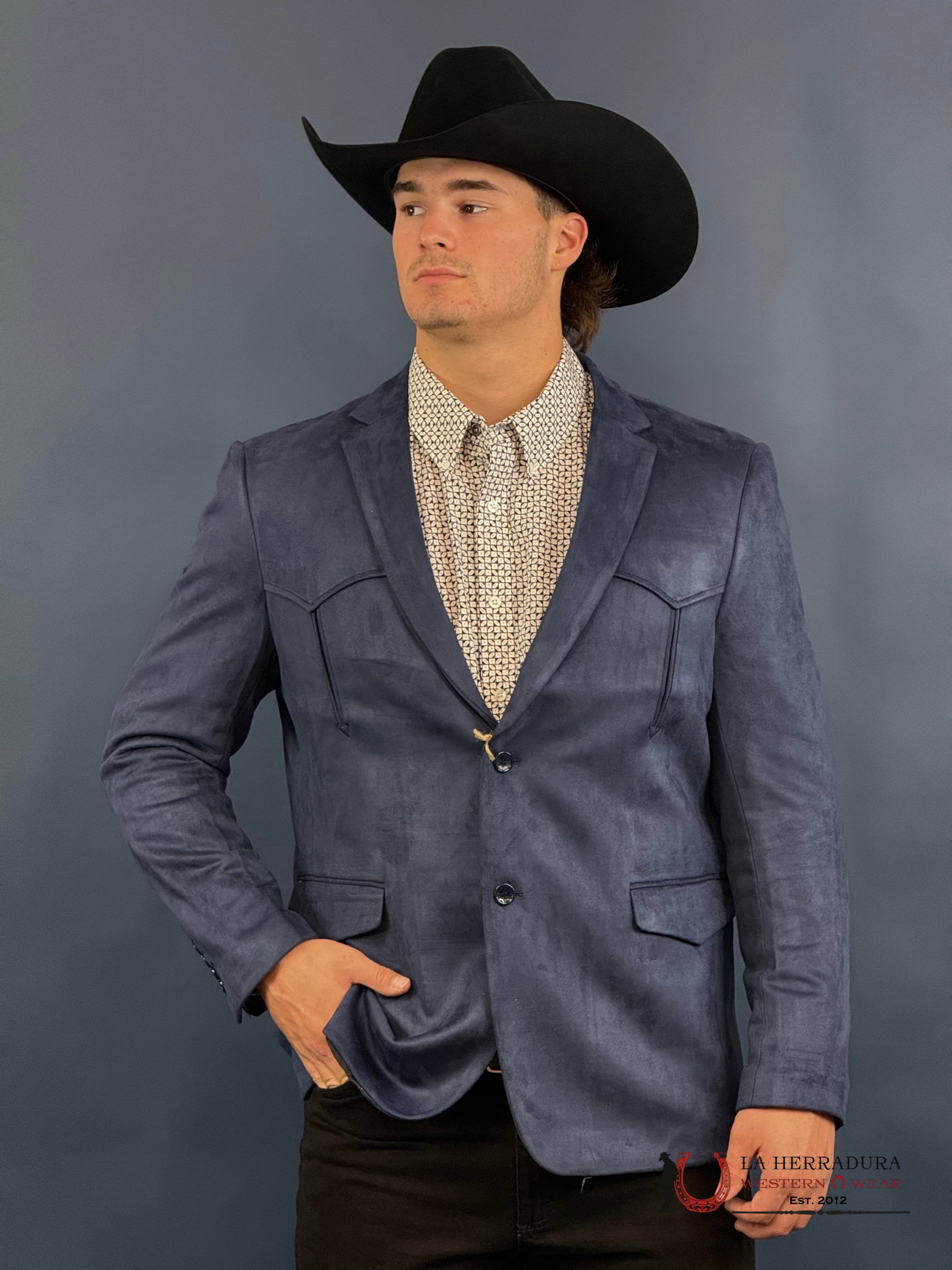 Navy Rancher Suede Blazer Ropa Hombres