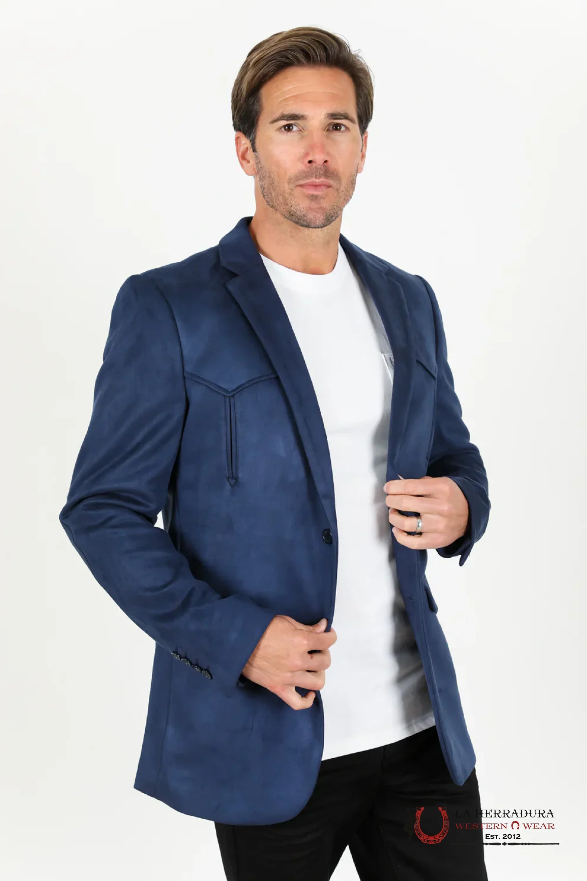 Navy Rancher Suede Blazer Ropa Hombres