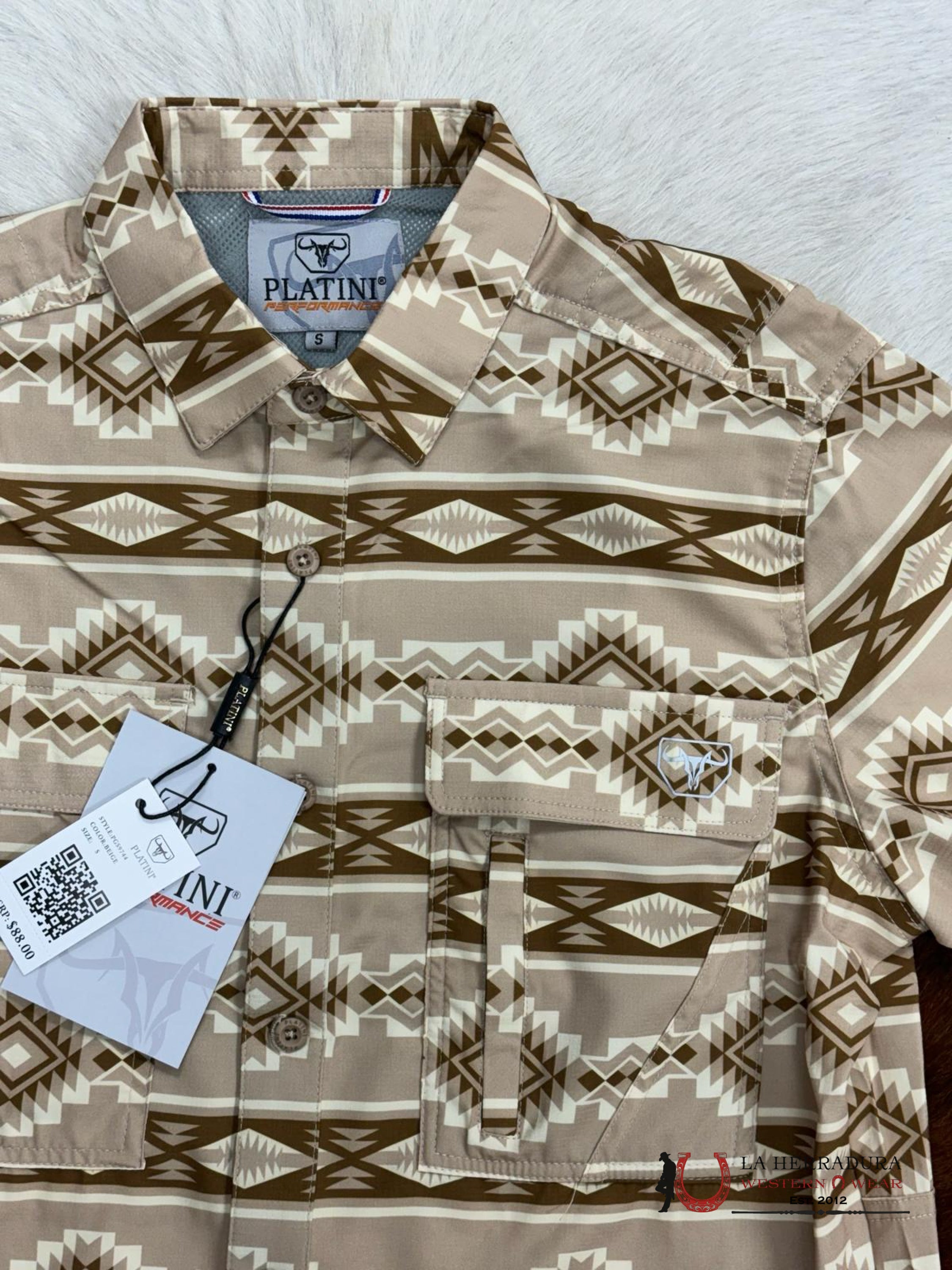 Platini Performance Beige Aztec Short Sleeve Ropa Hombres