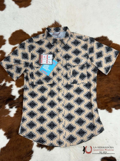 PLATINI PERFORMANCE BLACK & BEIGE AZTEC SHORT SLEEVE PGS9740