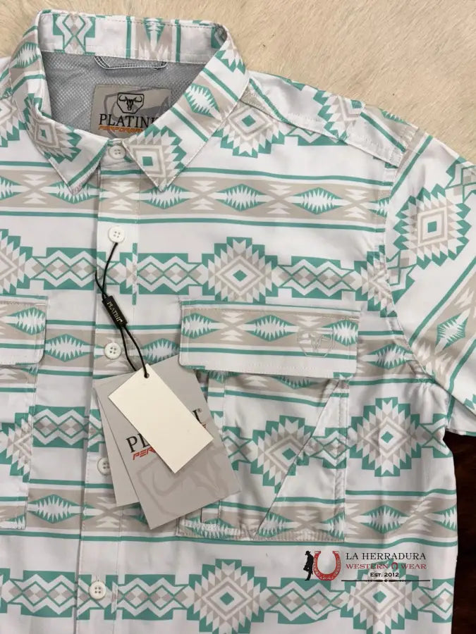 Platini Performance White & Turquoise Aztec Short Sleeve Ropa Hombres