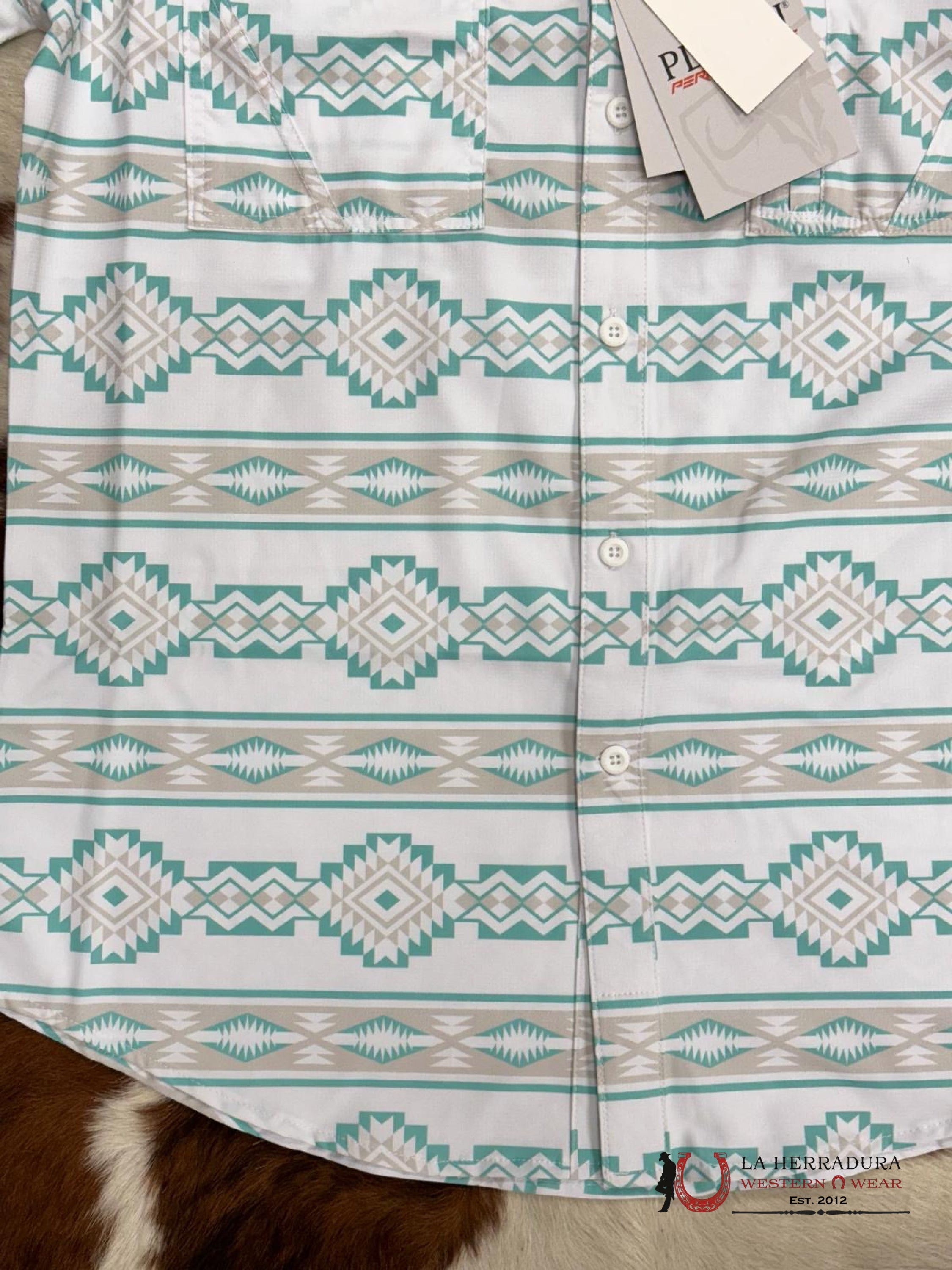 Platini Performance White & Turquoise Aztec Short Sleeve Ropa Hombres