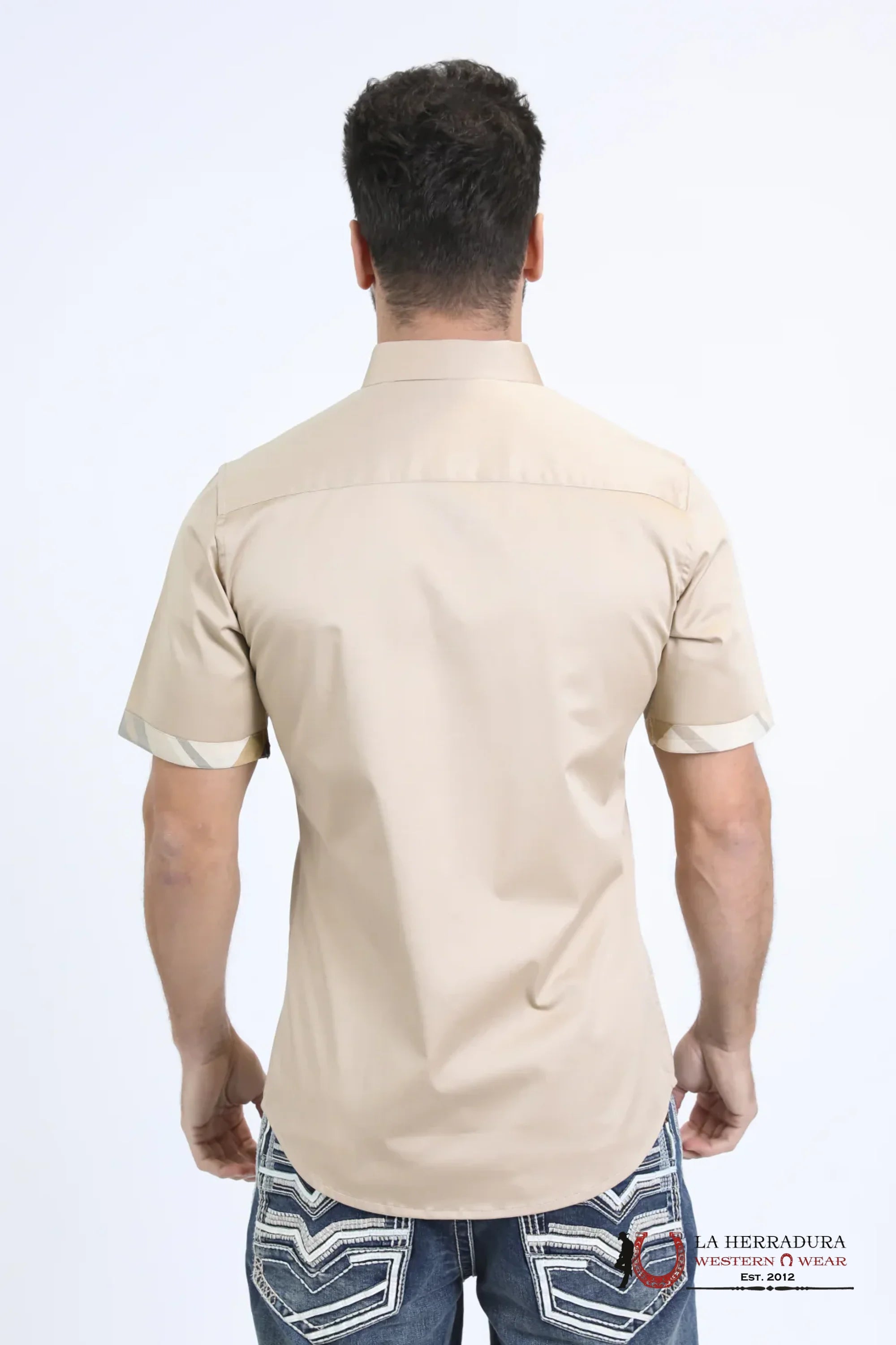 Platini Satin Cotton/Spandex Short Sleeve Beige Shirt - TKS10856 ROPA HOMBRES