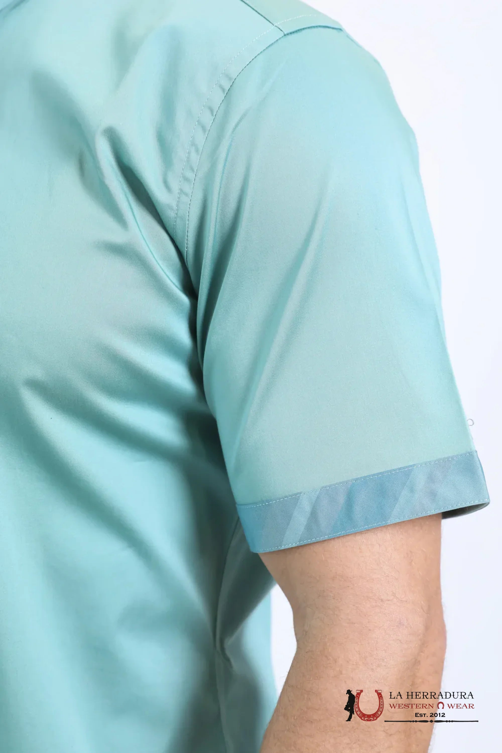 Platini Satin Cotton/Spandex Short Sleeve Teal Shirt TKS10857 ROPA HOMBRES