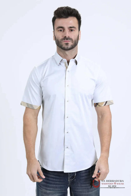 PLATINI SATIN COTTON/SPANDEX SHORT SLEEVE WHITE SHIRT - TKS10855