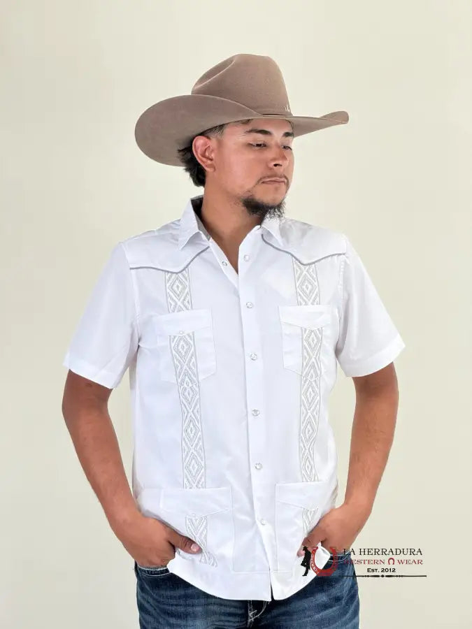 Platini White Guayabera Snap Short Sleeve Ropa Hombres