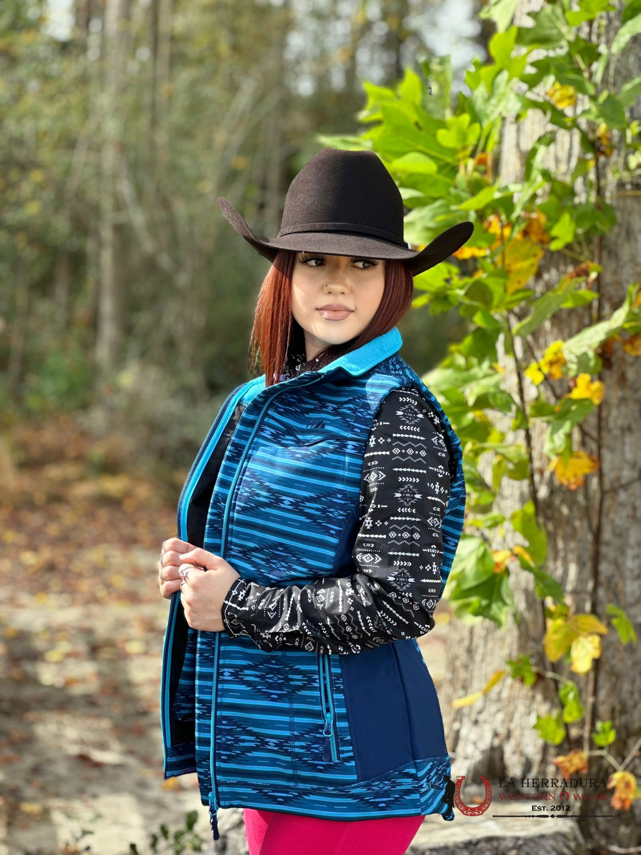 Rock&Roll Womens Panhandle Blue Aztec Pattern Vest Ropa Mujeres