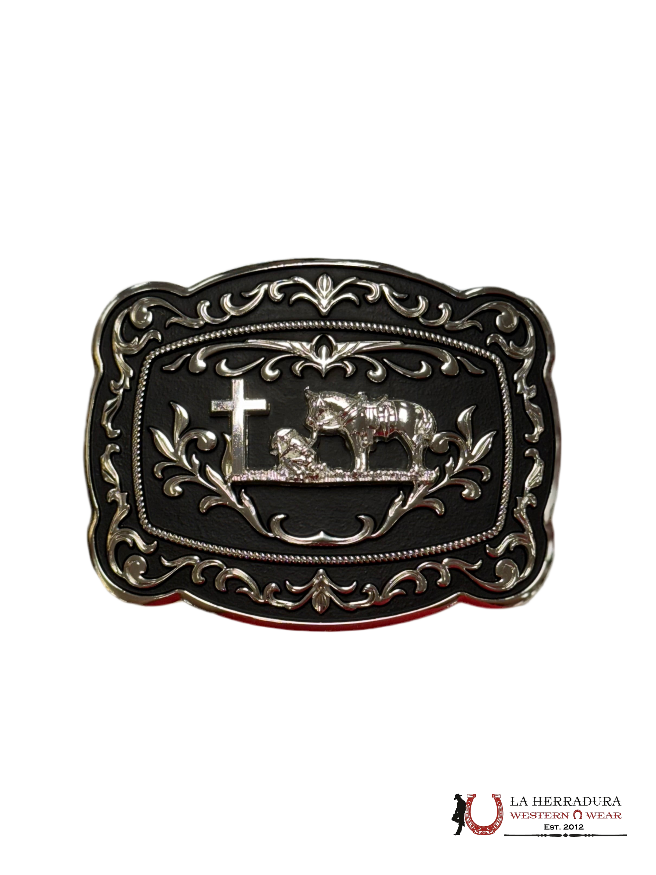 PRAYING COWBOY WITH BLACK DETAILS SQUARE BUCKLE ACCESORIOS