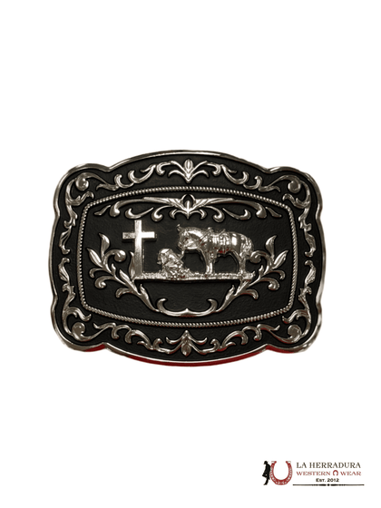 PRAYING COWBOY WITH BLACK DETAILS SQUARE BUCKLE
