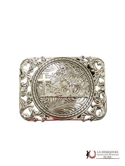 PRYING COWBOY SILVER SQUARE BUCKLE