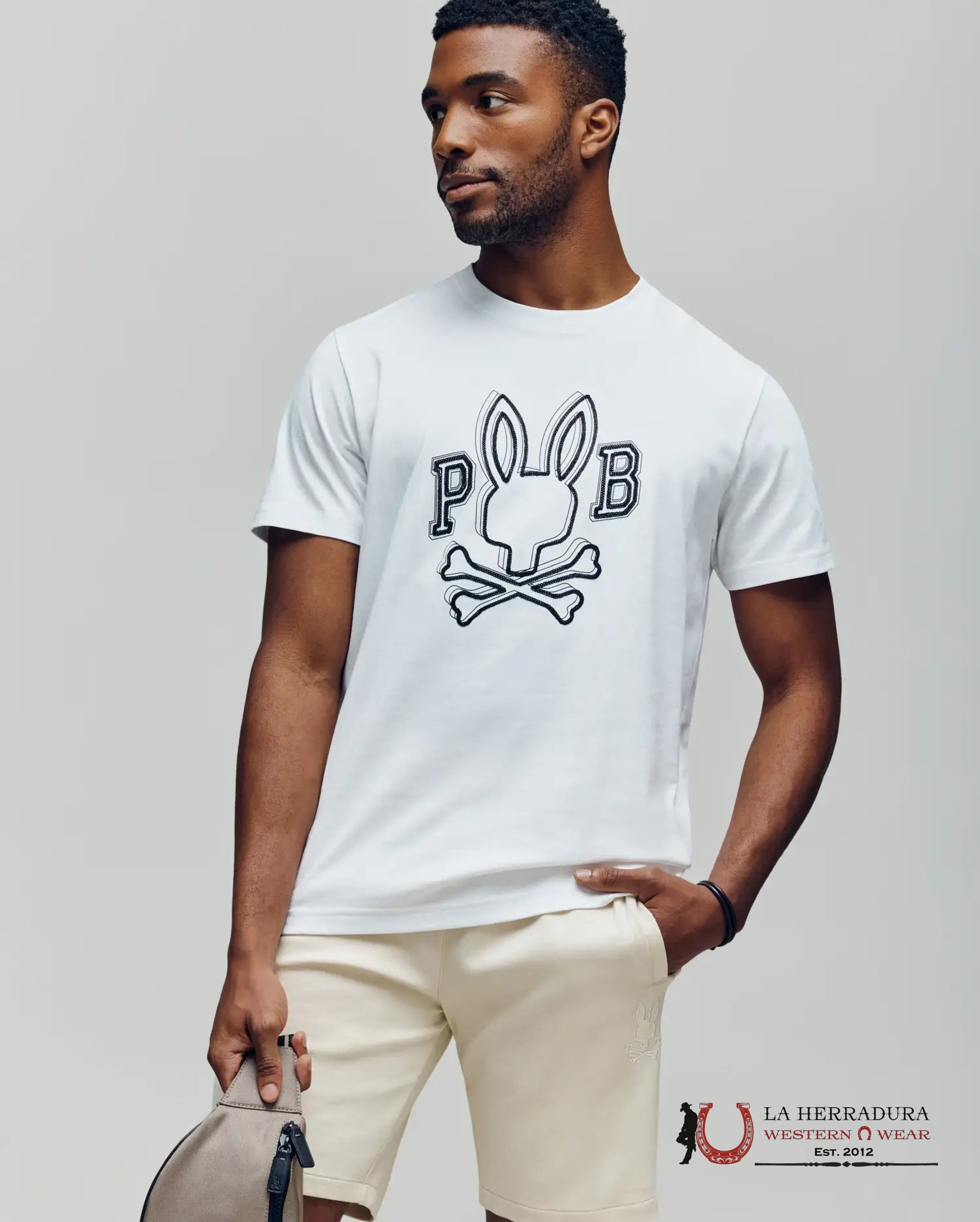 PSYCHO BUNNY BALES GRAPHIC TEE WHITE SHIRT ROPA HOMBRES