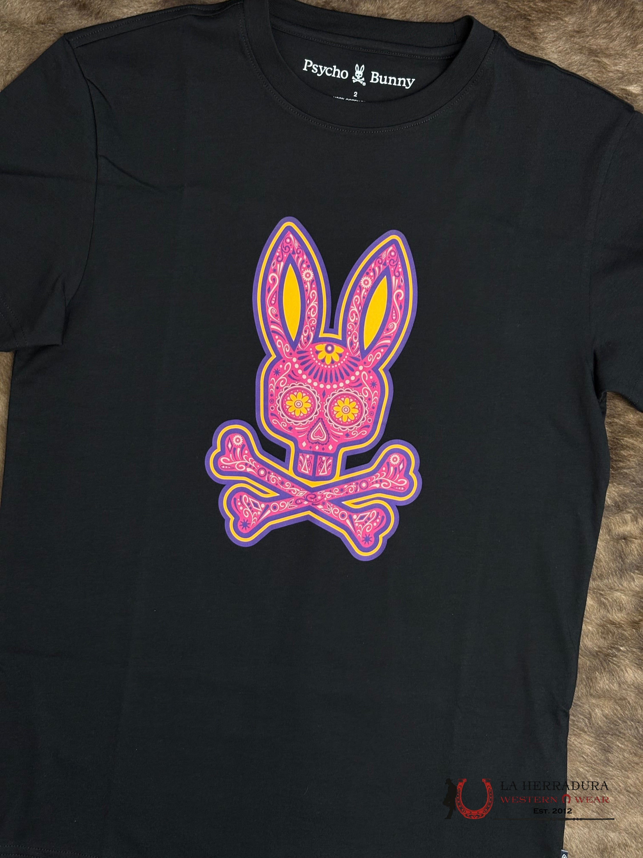 PSYCHO BUNNY DAY OF DEAD GRAPHIC TEE BLACK SHIRT ROPA HOMBRES