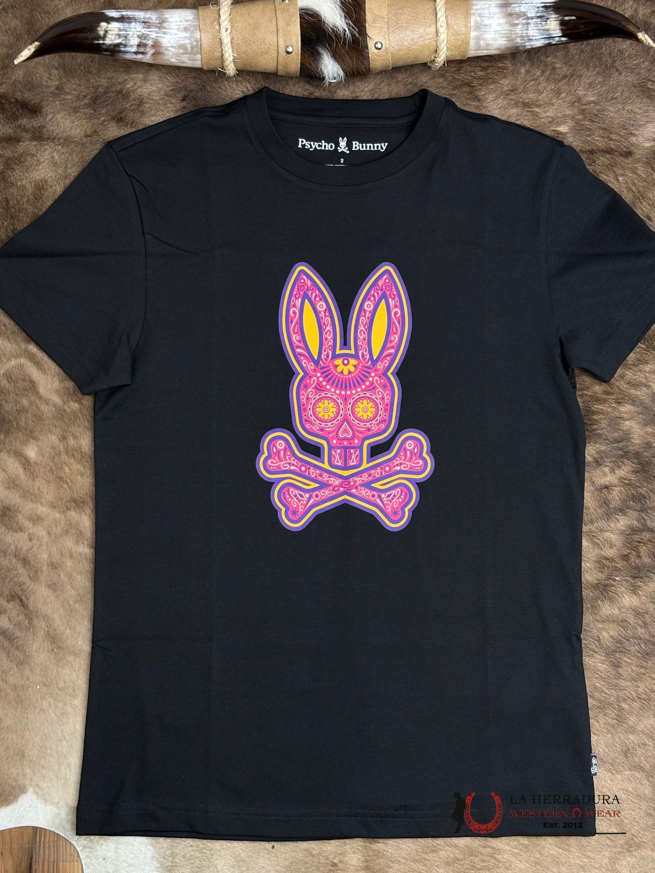 PSYCHO BUNNY DAY OF DEAD GRAPHIC TEE BLACK SHIRT ROPA HOMBRES