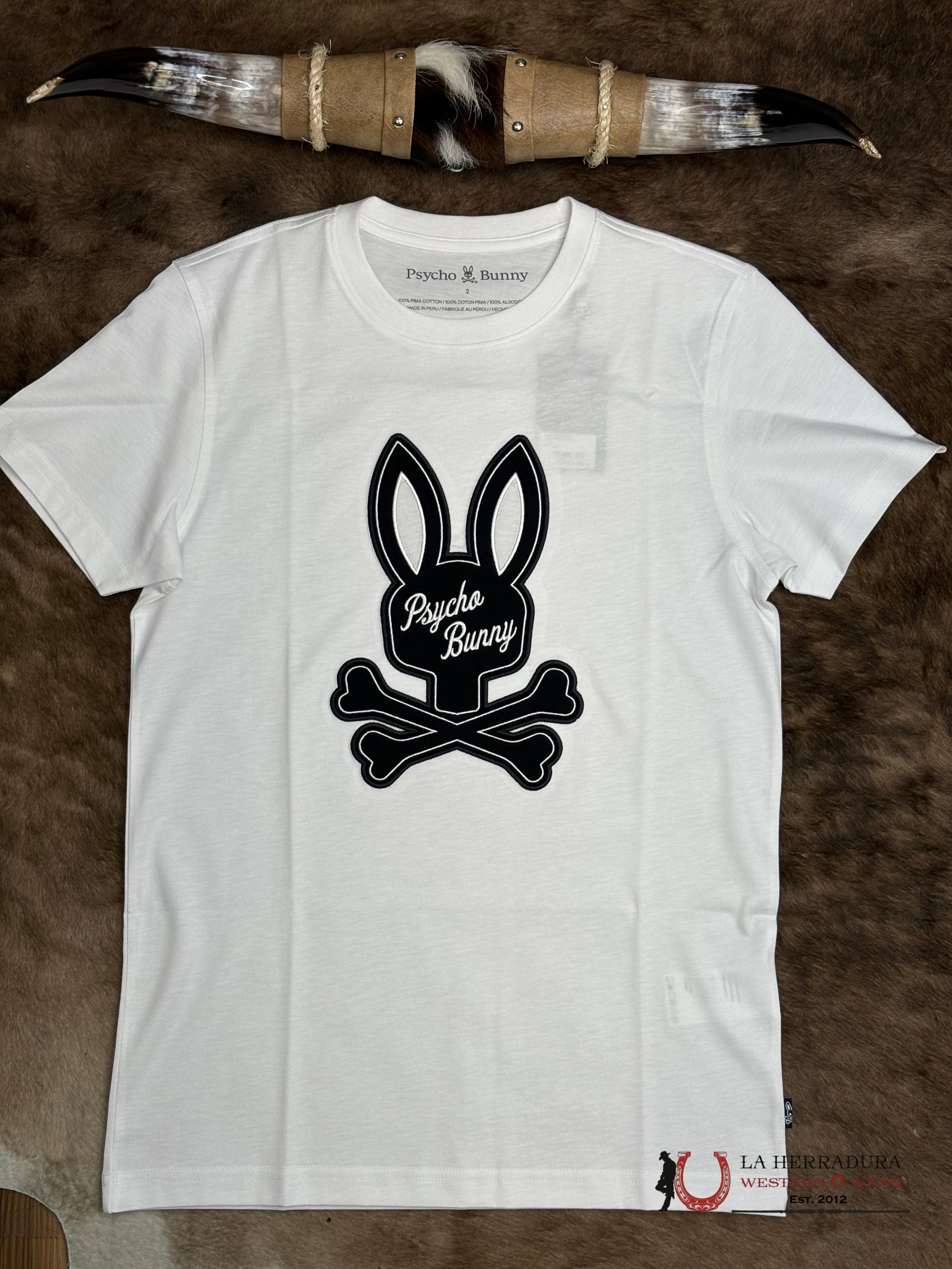 Psycho Bunny スポーツシャツ ホワイト PSYCHO BUNNY MEN DERECK CENTER GRAPHIC TEE WHITE SHIRT MT0200048
