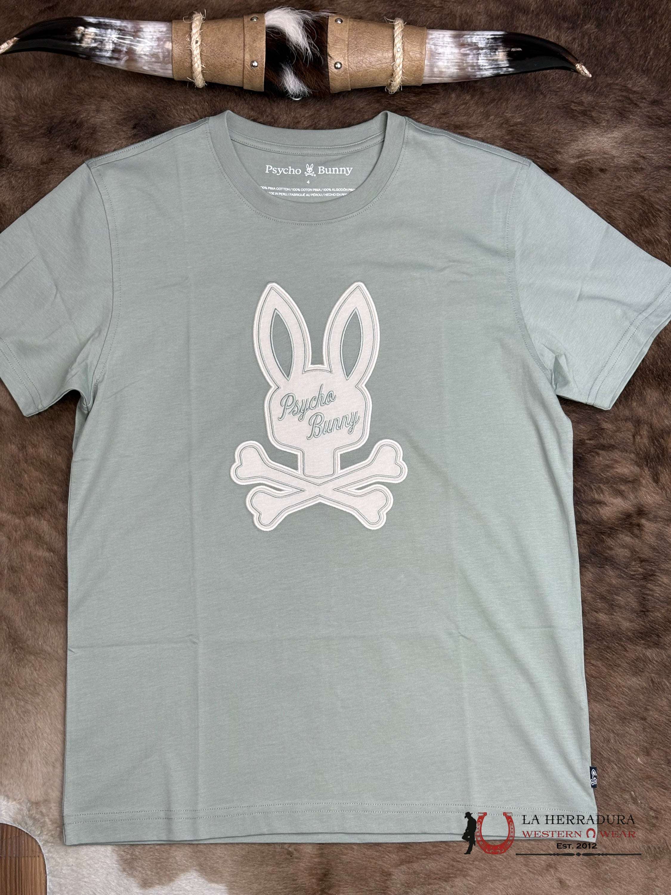 PSYCHO BUNNY MEN DEREK CENTER GRAPHIC TEE lCEBERG GREEN SHIRT MT020004