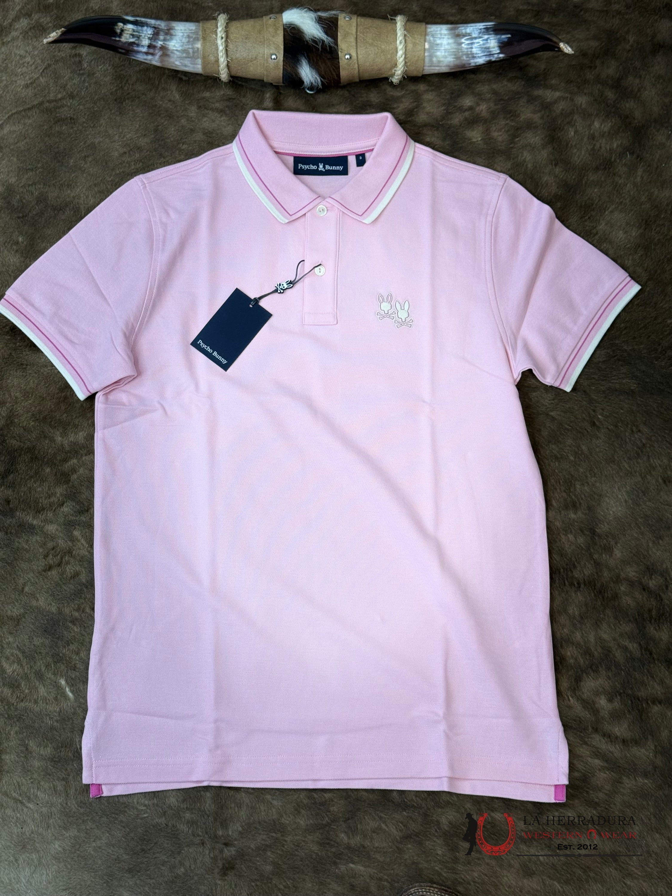 PSYCHO BUNNY Elliot Pique Polo Romance Rose Pink Shirt ROPA HOMBRES