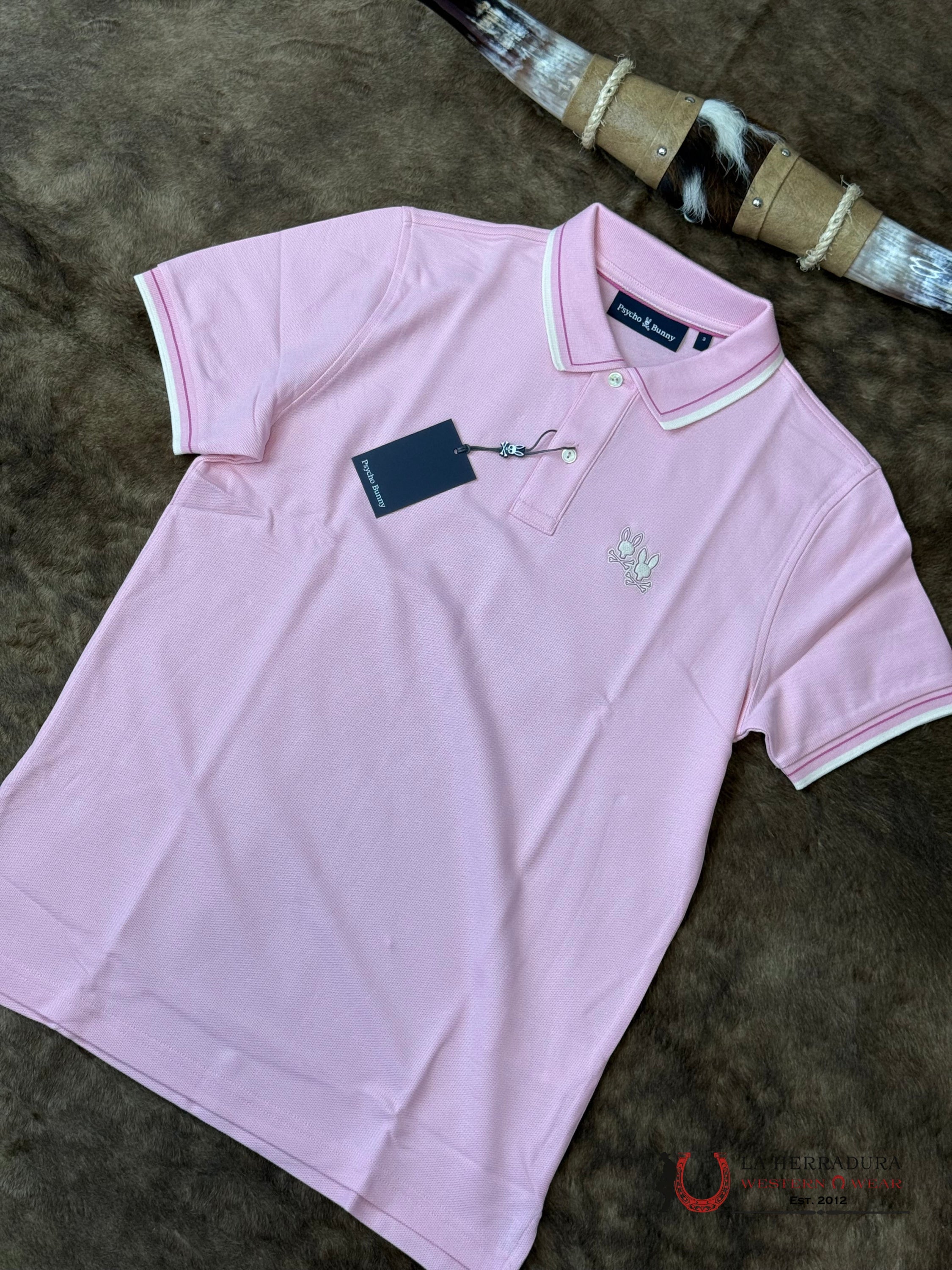 PSYCHO BUNNY Elliot Pique Polo Romance Rose Pink Shirt ROPA HOMBRES