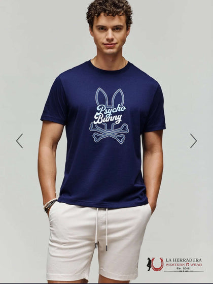 CAMISETA PSYCHO BUNNY GARRET GRÁFICA AZUL NOCHE MT0200050 PARA HOMBRE