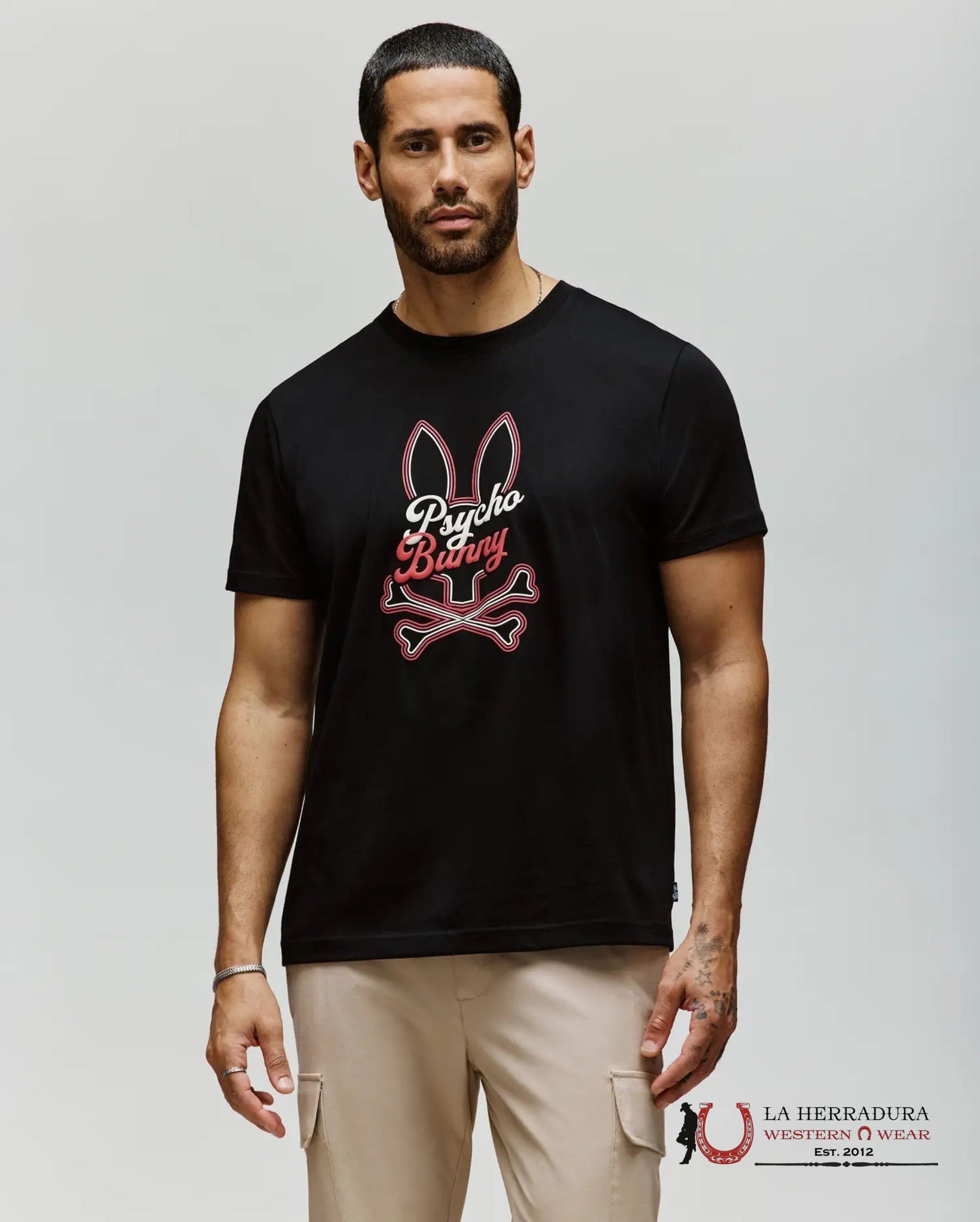 PSYCHO BUNNY GARRET GRAPHIC TEE BLACK SHIRT ROPA HOMBRES