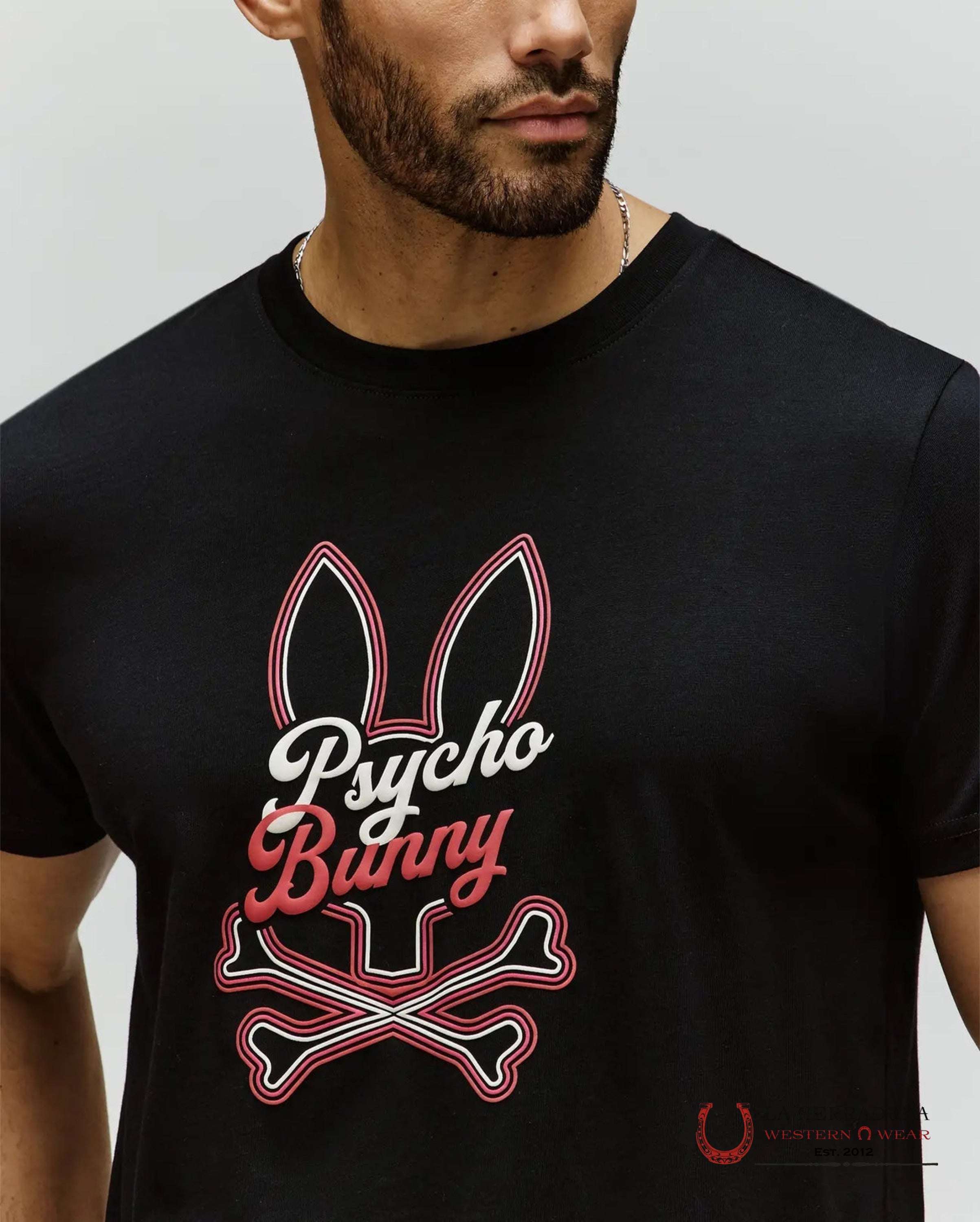 PSYCHO BUNNY MEN GARRET GRAPHIC TEE BLACK SHIRT MT0200050 - La