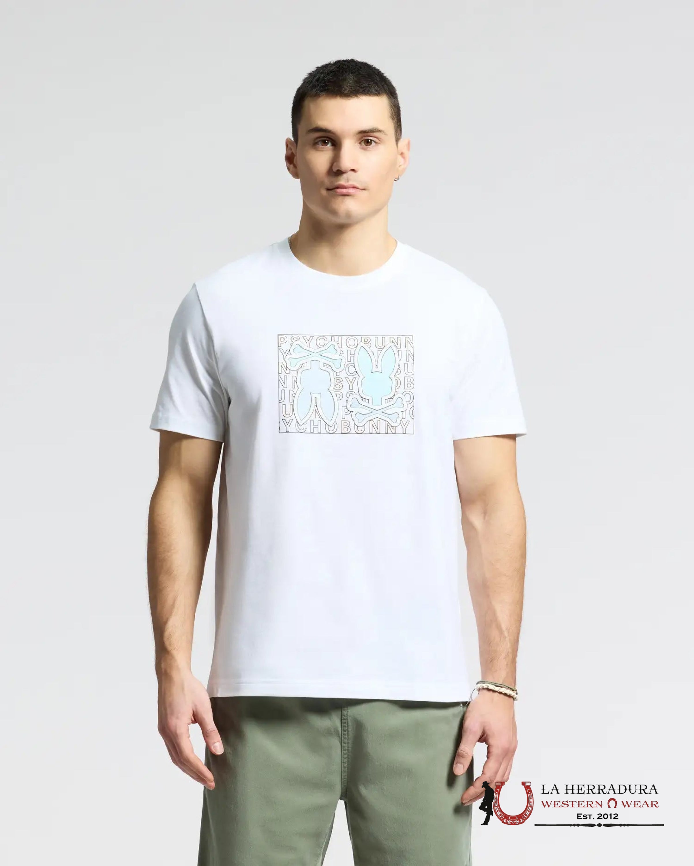 PSYCHO BUNNY GOLD COA ST GRAPHIC TEE WHITE SHIRT ROPA HOMBRES