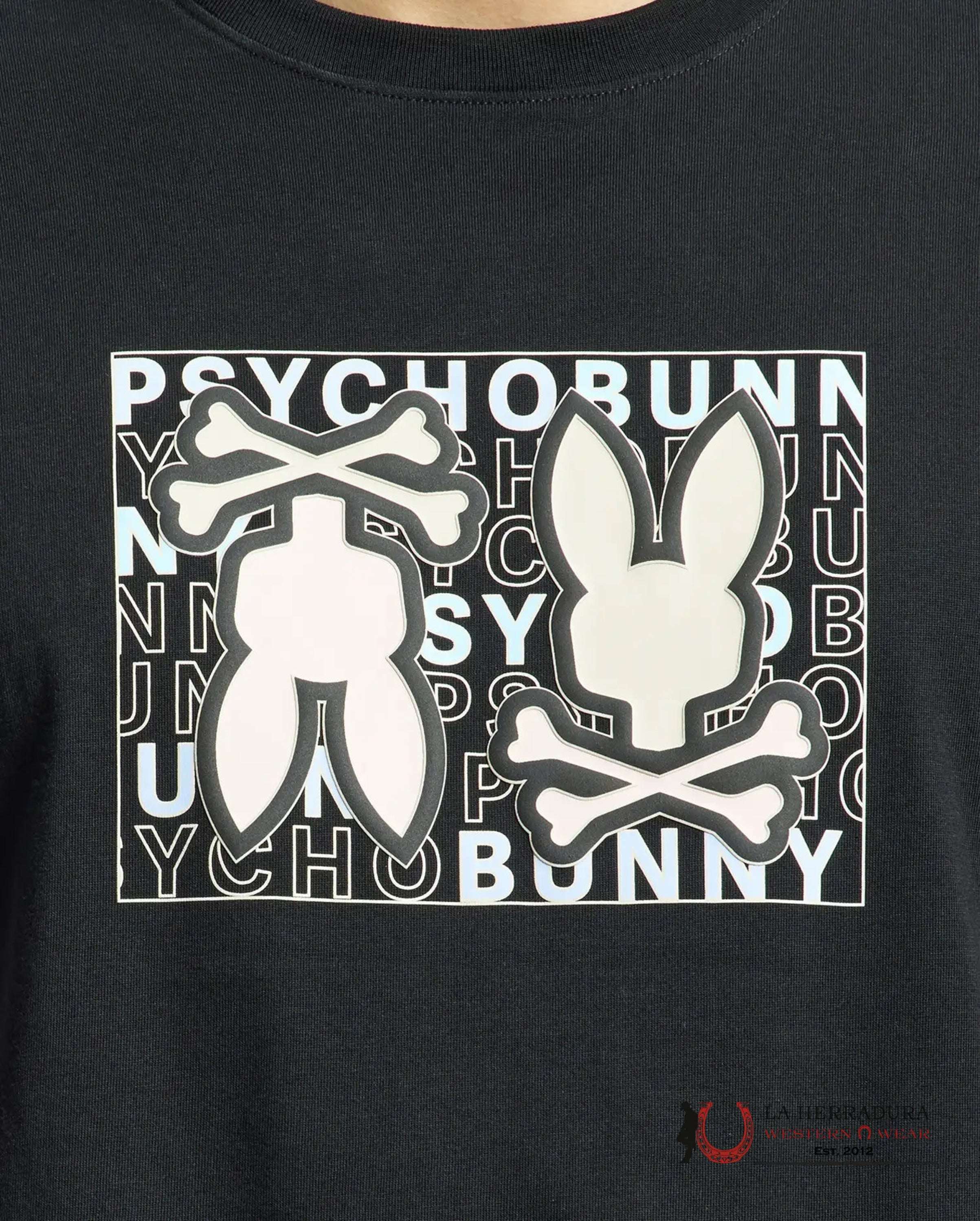 PSYCHO BUNNY MEN GOLD COAST GRAPHIC TEE BLACK SHIRT B6U631F200