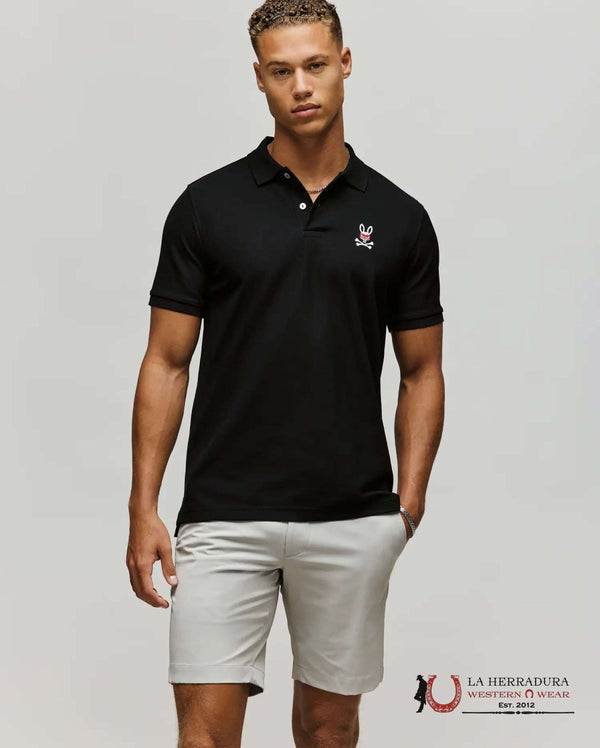 POLO PIQUÉ DE HOMBRE PSYCHO BUNNY MISCHIEF BUNNY NEGRO HL24