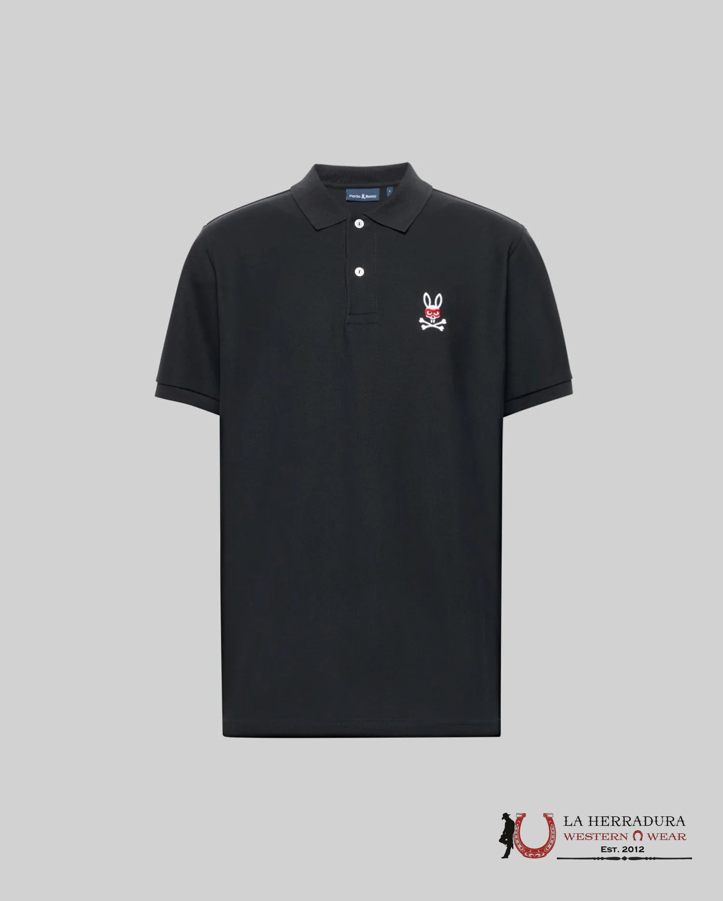 PSYCHO BUNNY MENS MISCHIEF BUNNY PIQUE POLO Black ROPA HOMBRES