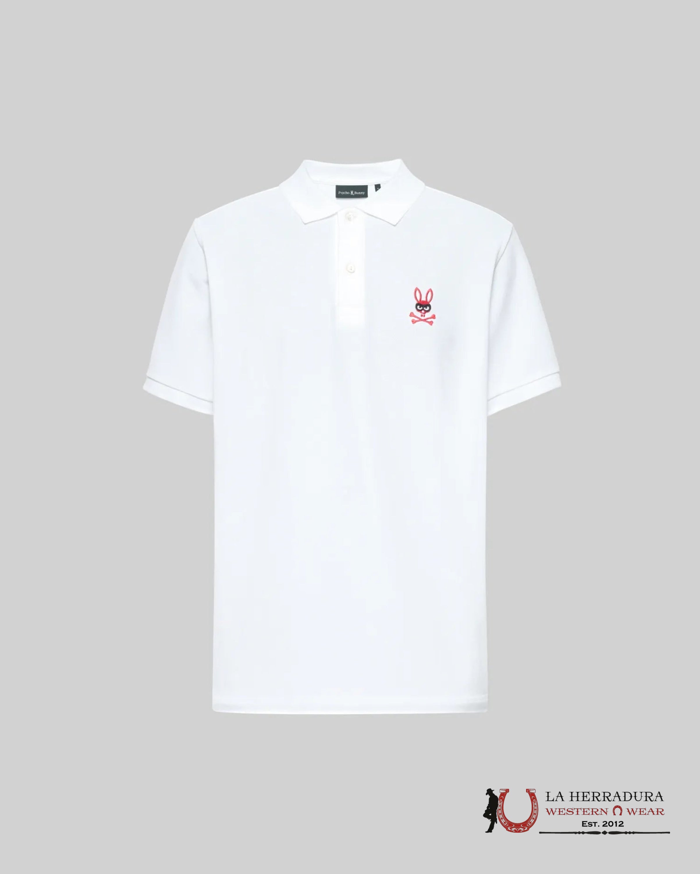 PSYCHO BUNNY MENS MISCHIEF BUNNY PIQUE POLO WHITE ROPA HOMBRES