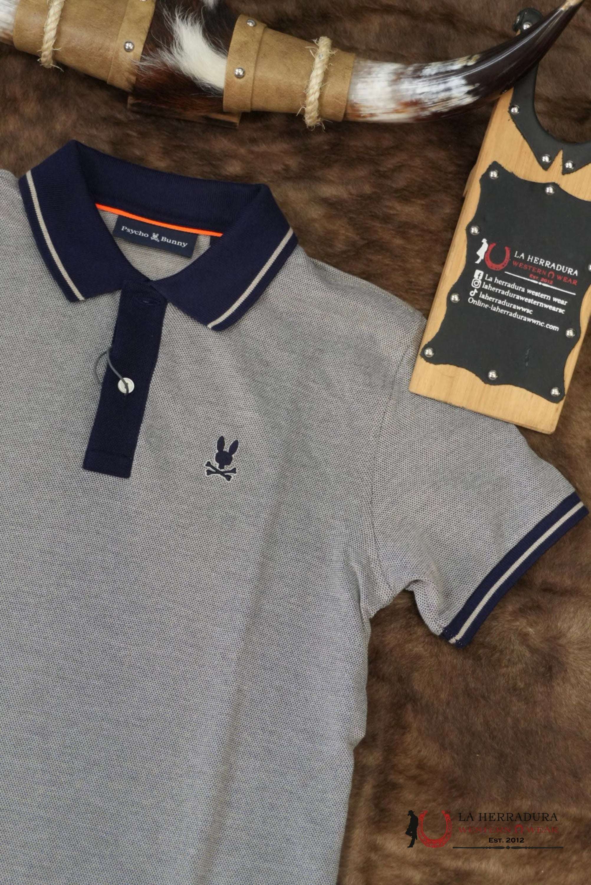 PSYCHO BUNNY MENS QUINTON TEXTURE PIQUE POLO NATURAL LINEN