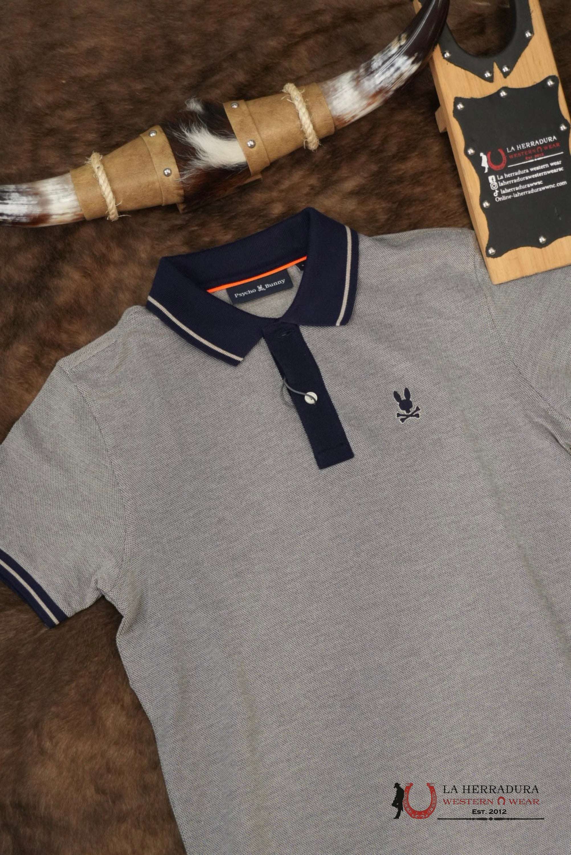 PSYCHO BUNNY MENS QUINTON TEXTURE PIQUE POLO NATURAL LINEN MT0100003
