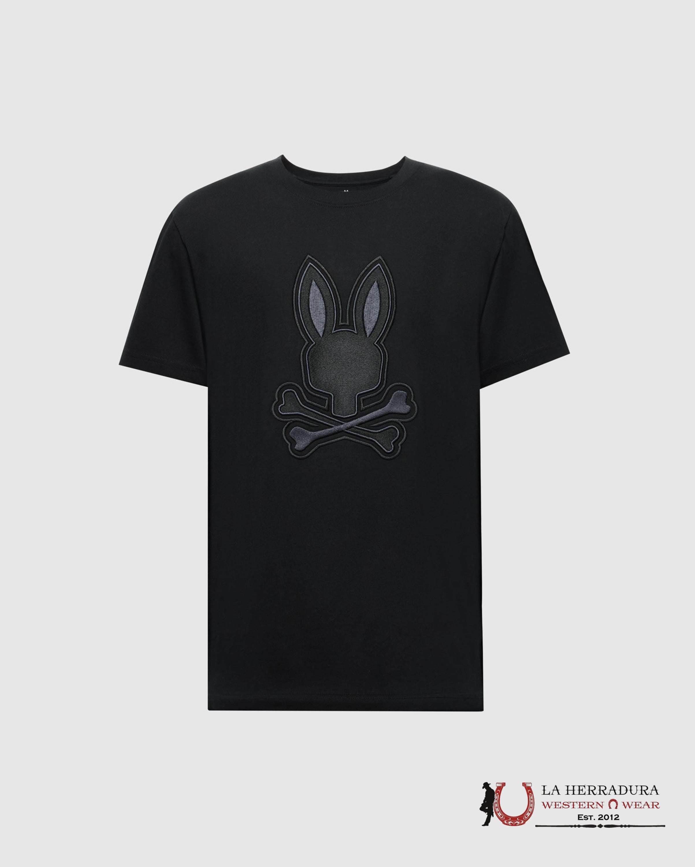 PSYCHO BUNNY MEN NEW CASTLE EMBROIDERED GRAPHIC TEE BLACK SHIRT B6U415