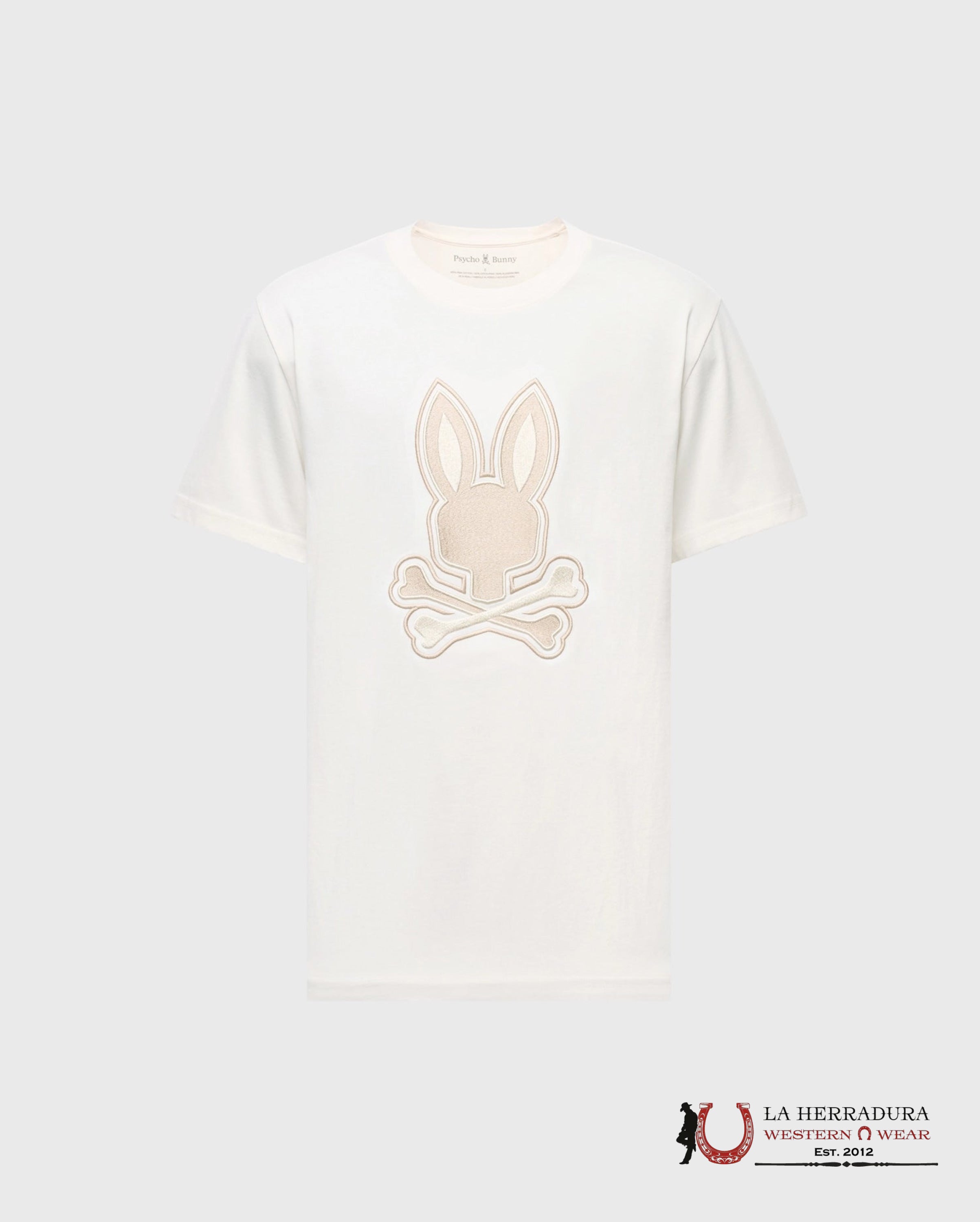 PSYCHO BUNNY NEW CASTLE EMBROIDERED GRAPHIC TEE ECRU SHIRT ROPA HOMBRES