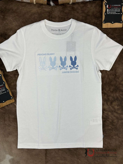 PSYCHO BUNNY HOMBRE OCEANIA CAMISETA GRÁFICA BORDADA MANGA CORTA BLANCA B6U607F200