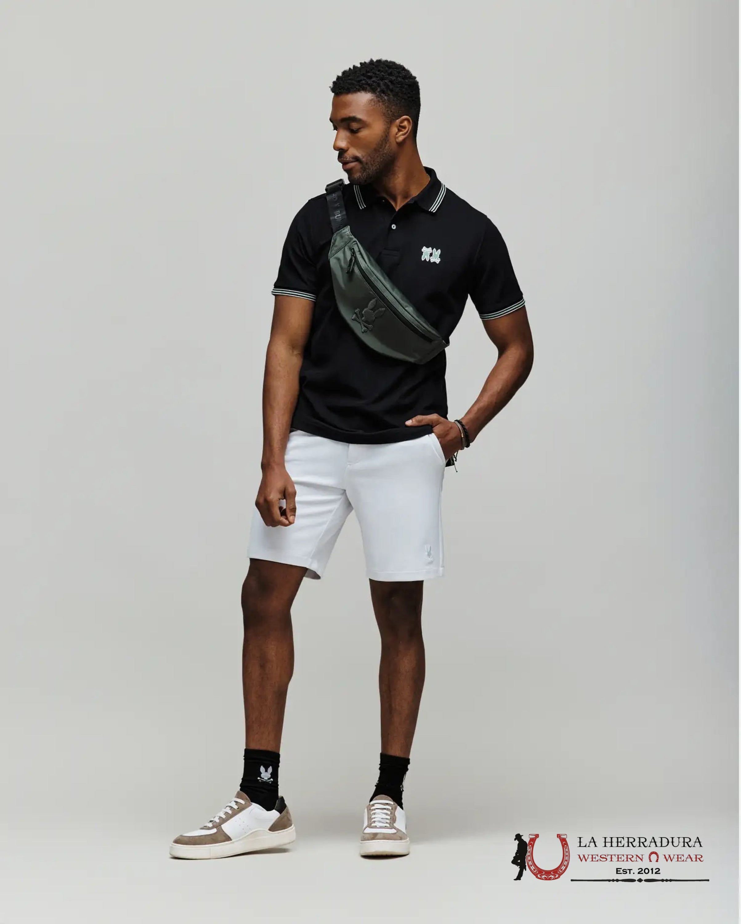 PSYCHO BUNNY PB ARCHIVE NEON BUNNY POLO BLACK ROPA HOMBRES