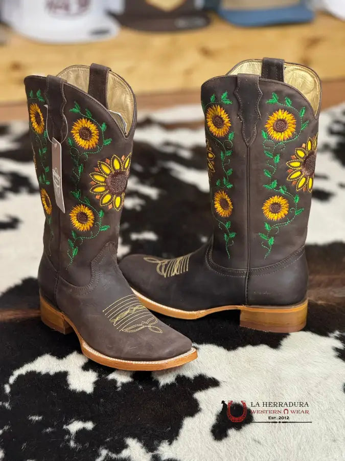 Quincy Dark Tobacco Sunflower Vine Top Botas Mujeres