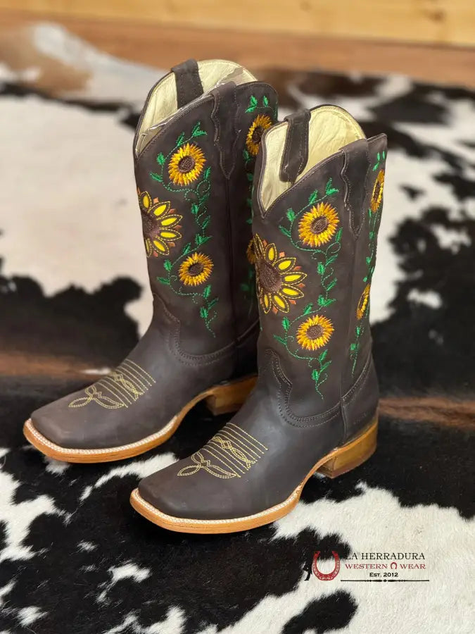 Quincy Dark Tobacco Sunflower Vine Top Botas Mujeres